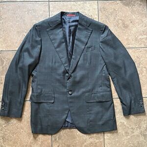 Isaia Napoli Sport Jacket Cashmere Silk Windowpane Charcoal Purple Blue 54R